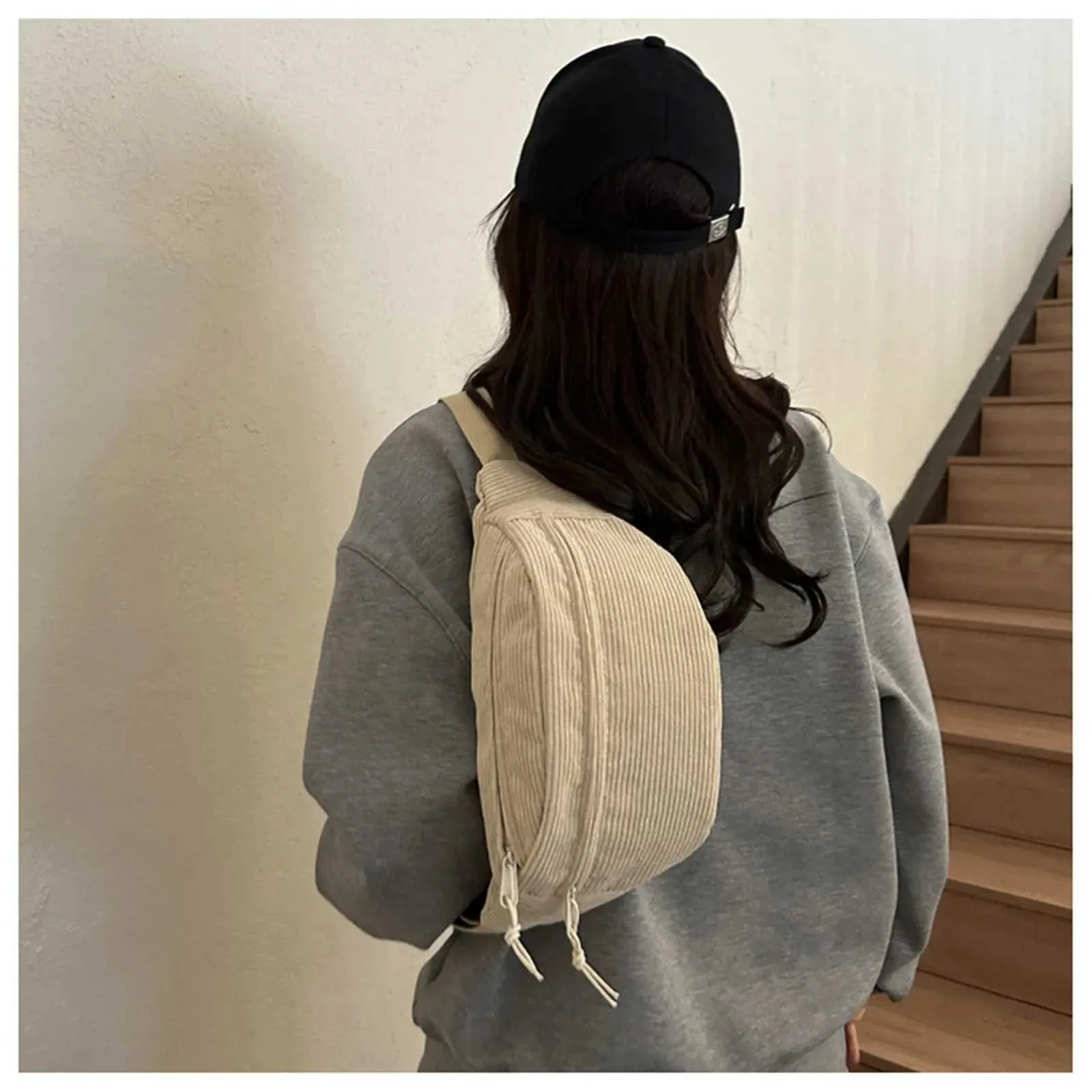 Borsa a tracolla a tracolla per studente in tela in vita da donna in velluto a coste 2024 Marsupio moda telefono Banana marsupio femminile_voghion.com