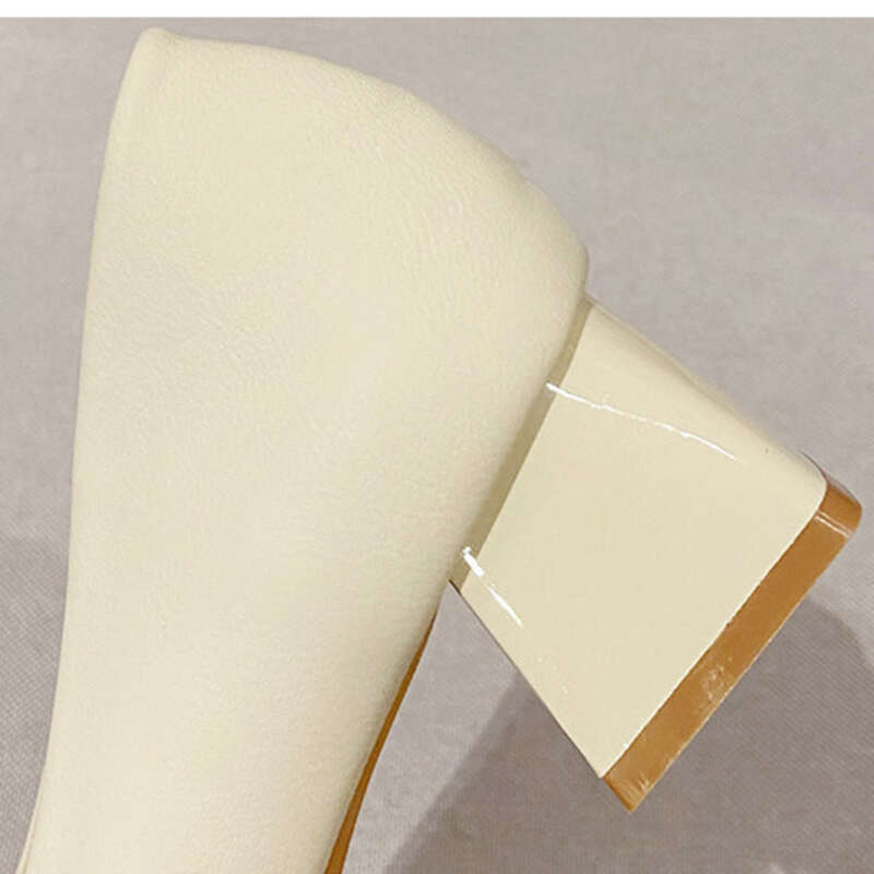 Short Heel Network Star New Pointed Toe Shallow Mouth Medium Low Heel Shoes_voghion.com