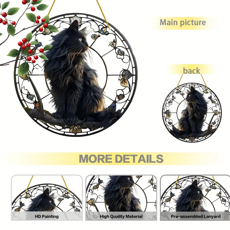 8x8in Cat On Branch Suncatcher - Colorful Acrylic Window Decor For Garden & Home - Perfect Gift For Cat Lovers_voghion.com