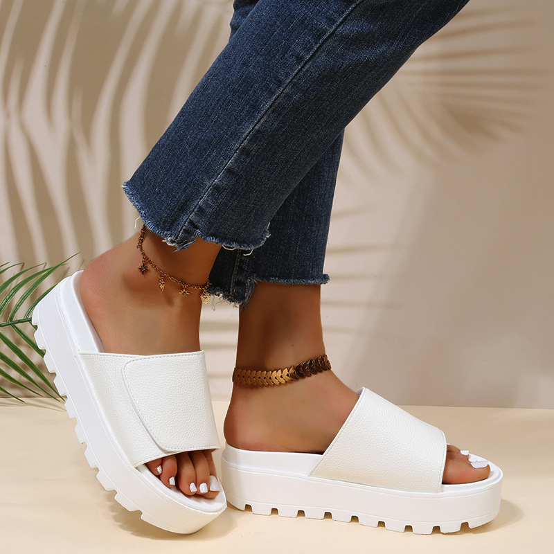 sandali da donna di grandi dimensioni con suola spessa Sandali da spiaggia slip-on interi in velcro da donna_voghion.com