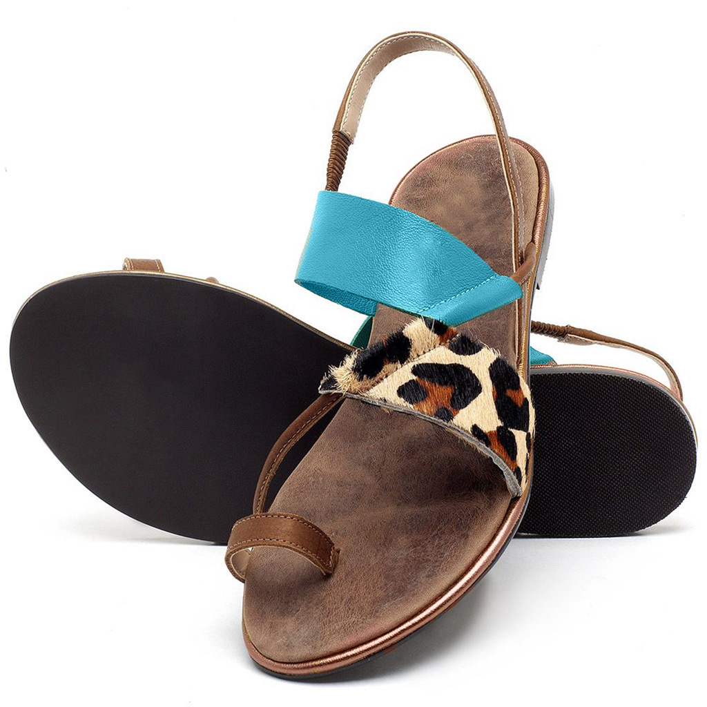 Bohemian Leopard Print Flat Sandals Women's Beach Slippers_voghion.com