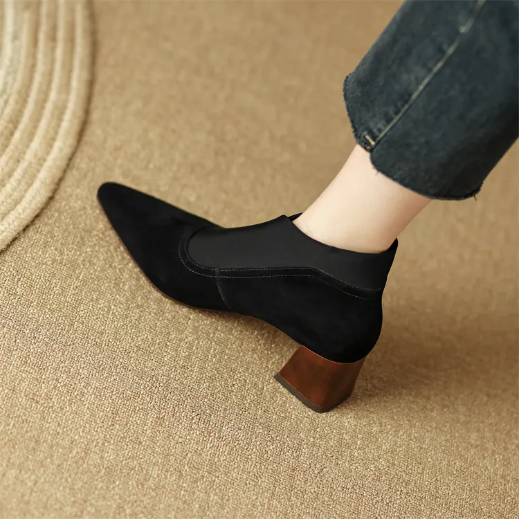 2024 New Spring Square Toe Women Pumps High Women's Heels Party Shoes Retro Kid Suede D074_voghion.com