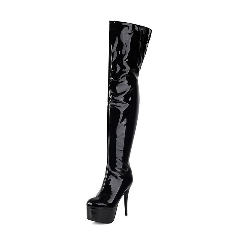 Botas elásticas plataforma skinny super salto alto couro fofo zíper traseiro performance palco_voghion.com