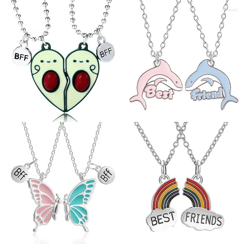 Pendant Necklaces 2PCS Cartoon BFF Couple Avocado Butterfly Dolphin Friends Chains Pandent Necklace Fashion Kids_voghion.com