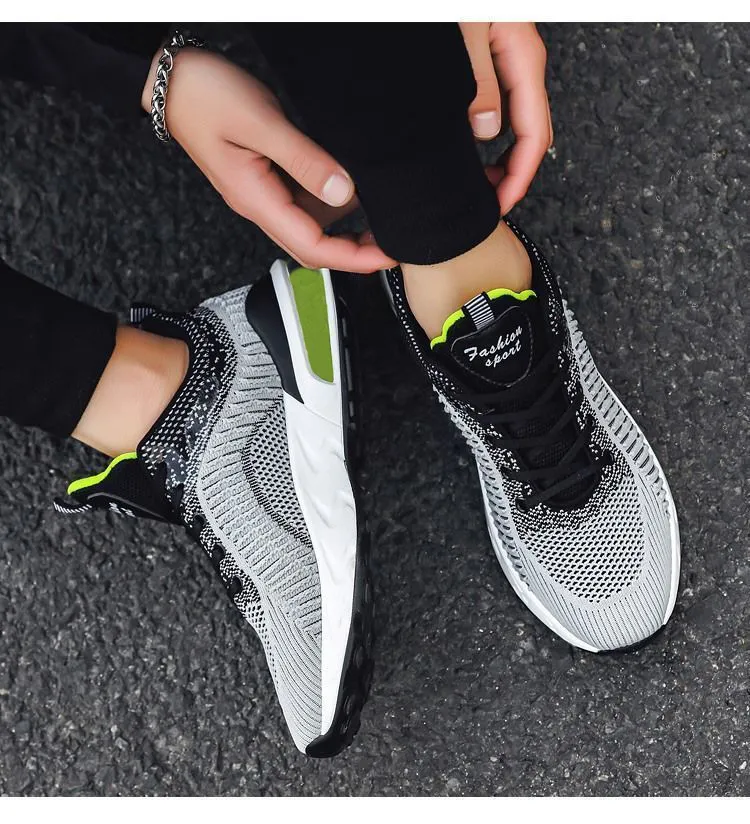 Men's Flying Woven Running Sneakers Breathable Low Top Trainers_voghion.com