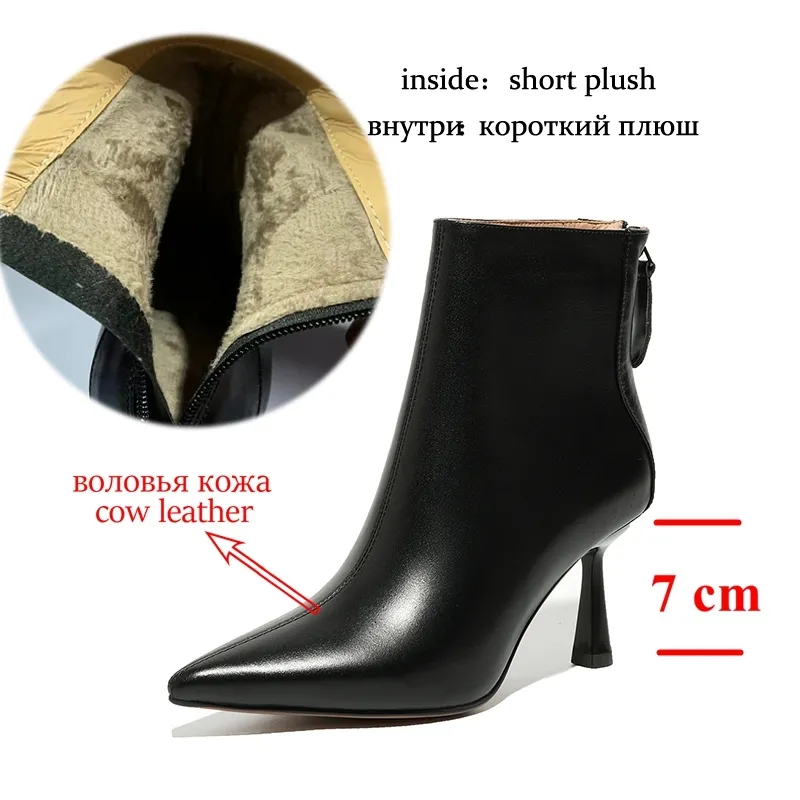 Krazing Pot Big Size 42 Cow Leather Pointed Toe High Heels Chic Design Concise Winter Spring Shoe Dress Warm Wedding_voghion.com