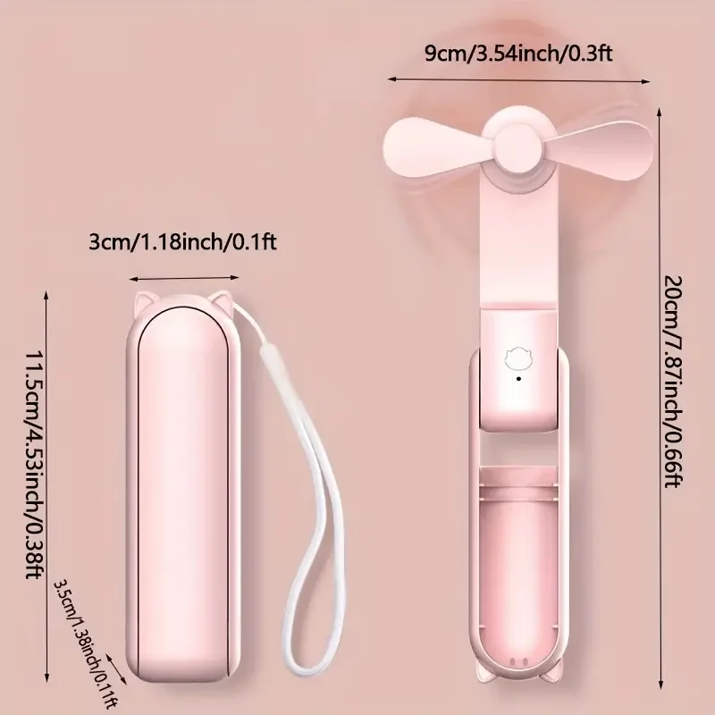 Portable Handheld Folding Fan Usb Rechargeable With 3 Speed Modes_voghion.com