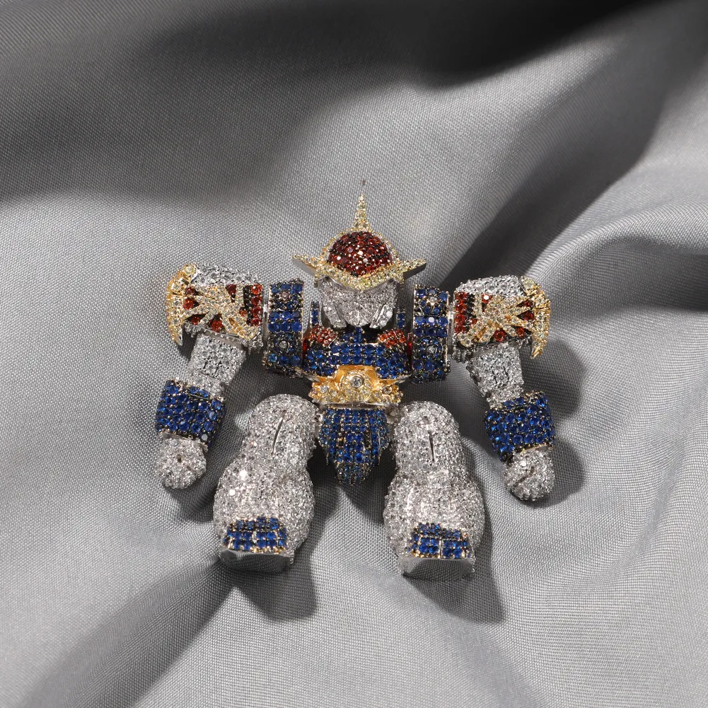 Hip Hop 3D Robot Ciondolo Bling Zirconia Vero Oro Placcato Collana Uomo Gioielli_voghion.com