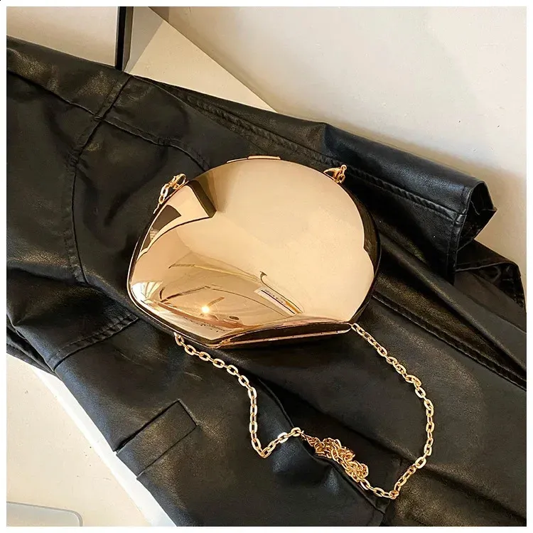 Akryl skallformet clutch gull sier kvinner kveldsfestveske søt skinnende metall skulder crossbody vesker liten veske_voghion.com