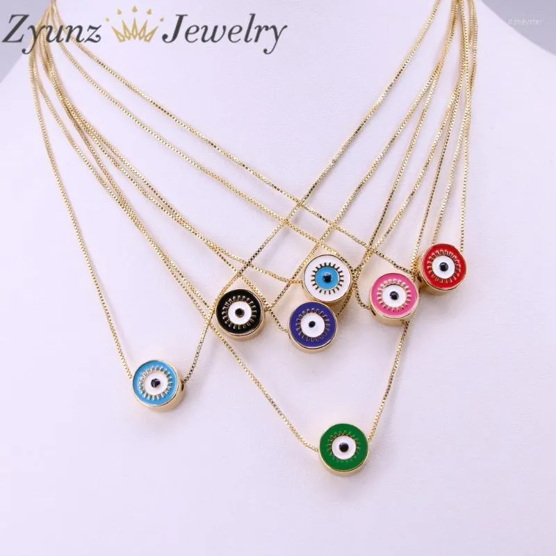 Collane con ciondolo colorato smalto moneta rotonda occhio gioielli turchi collana di perline portafortuna carino catena oro_voghion.com