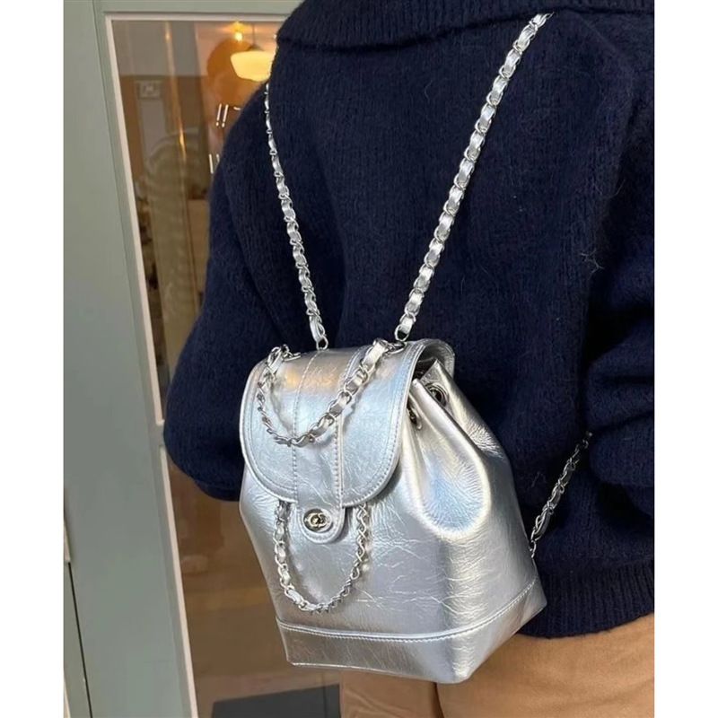 Damen Rucack Kleine Kette Retro Leder Tasche Schulter Umhängetasche_voghion.com