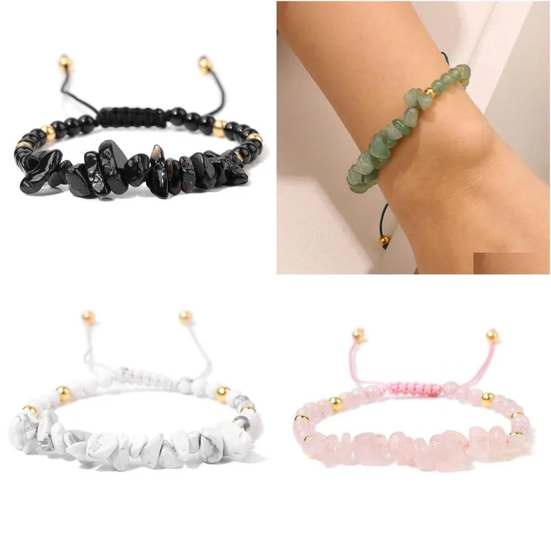 Catene Braccialetto di perline di tormalina nera naturale Braccialetto di perline di quarzo curativo Braccialetti di perline di pietra preziosa regolabili per donne e uomini_voghion.com