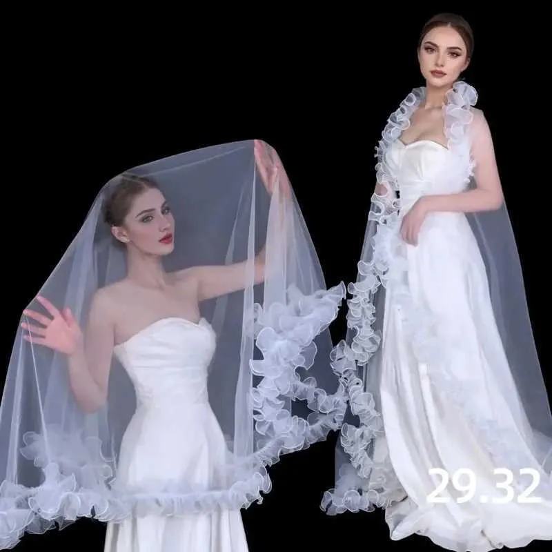 Haarschmuck V212 Brautschleier mit schicken Rüschen KEIN KAMM Schleier Bolero Schal abnehmbares Hochzeitsaccessoire_voghion.com