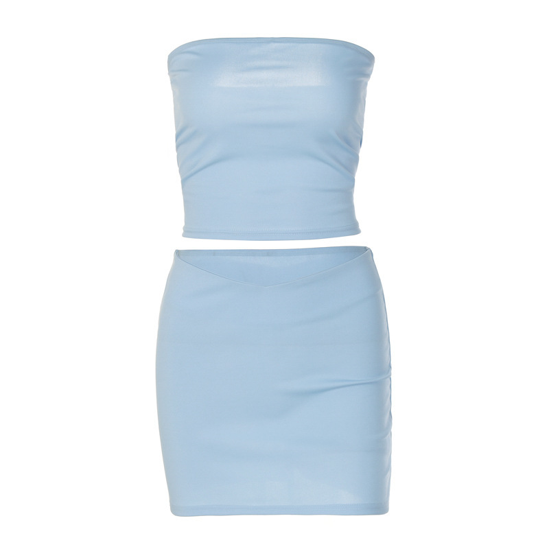 Une ligne soutien-gorge court nombril exposé haut + slim fit wrap fesses jupe courte 2 pièces fille épicée ensemble_voghion.com