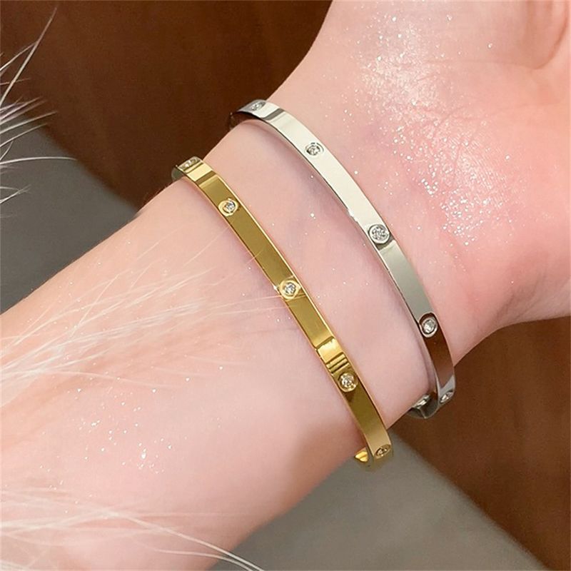 Casual Simple Style Streetwear Geometric 304 Stainless Steel Zircon Bangle In Bulk_voghion.com