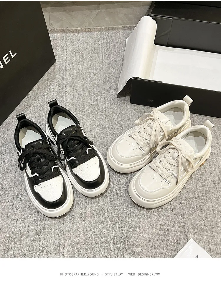 Damen Echtes Leder Dicke Sohlen mit erhöhter Löslichkeit Kleine Weiße Lässige Vielseitige Atmungsaktive Sport-Boardschuhe_voghion.com