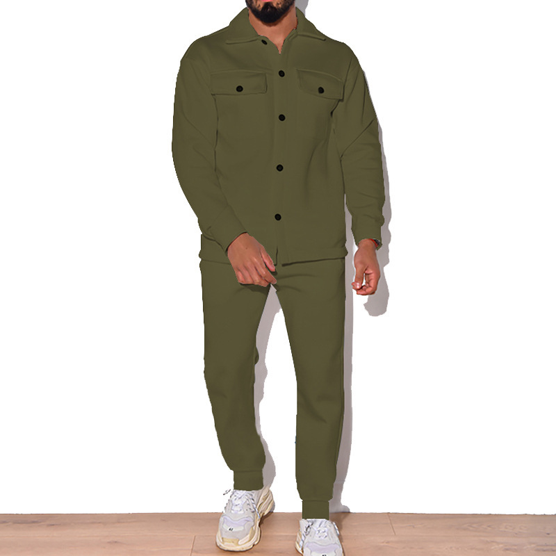 2024 Große Mode Trendy Herren Herbst Knopf Wildleder Casual Jacke Hose 2 Stück Set_voghion.com
