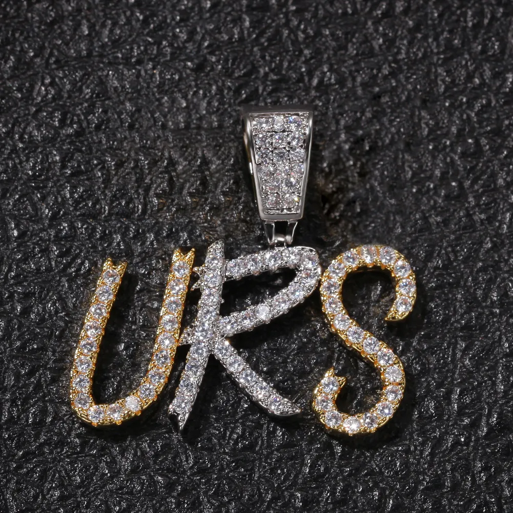 New Fashion personalized Gold Bling Diamond Cursive A-Z Initial Letters Custom Name Pendant Necklace DIY Letter Jewelry_voghion.com