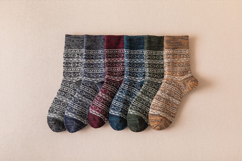 Calzini da uomo in lana spessa e calda, stile retrò, lunghi e invernali, in cotone, a metà tubo_voghion.com