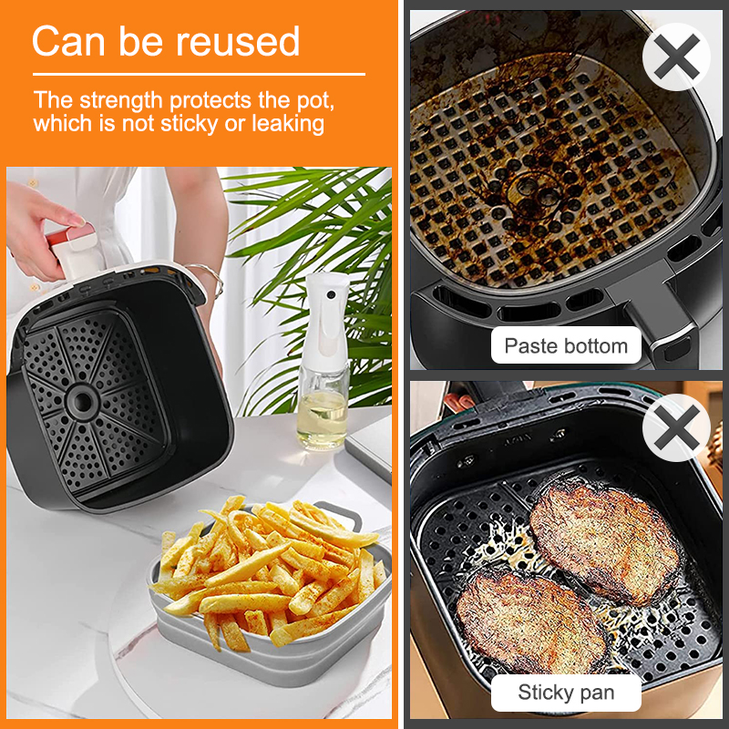 Faltbarer Silikon-Luftfritteusen-Einsatzkorb, quadratische Form, wiederverwendbar, für den Airfryer, Backofen, Lebensmittel, Backen, Pizza, gebratener Topf, Tablett, Küchenzubehör_voghion.com