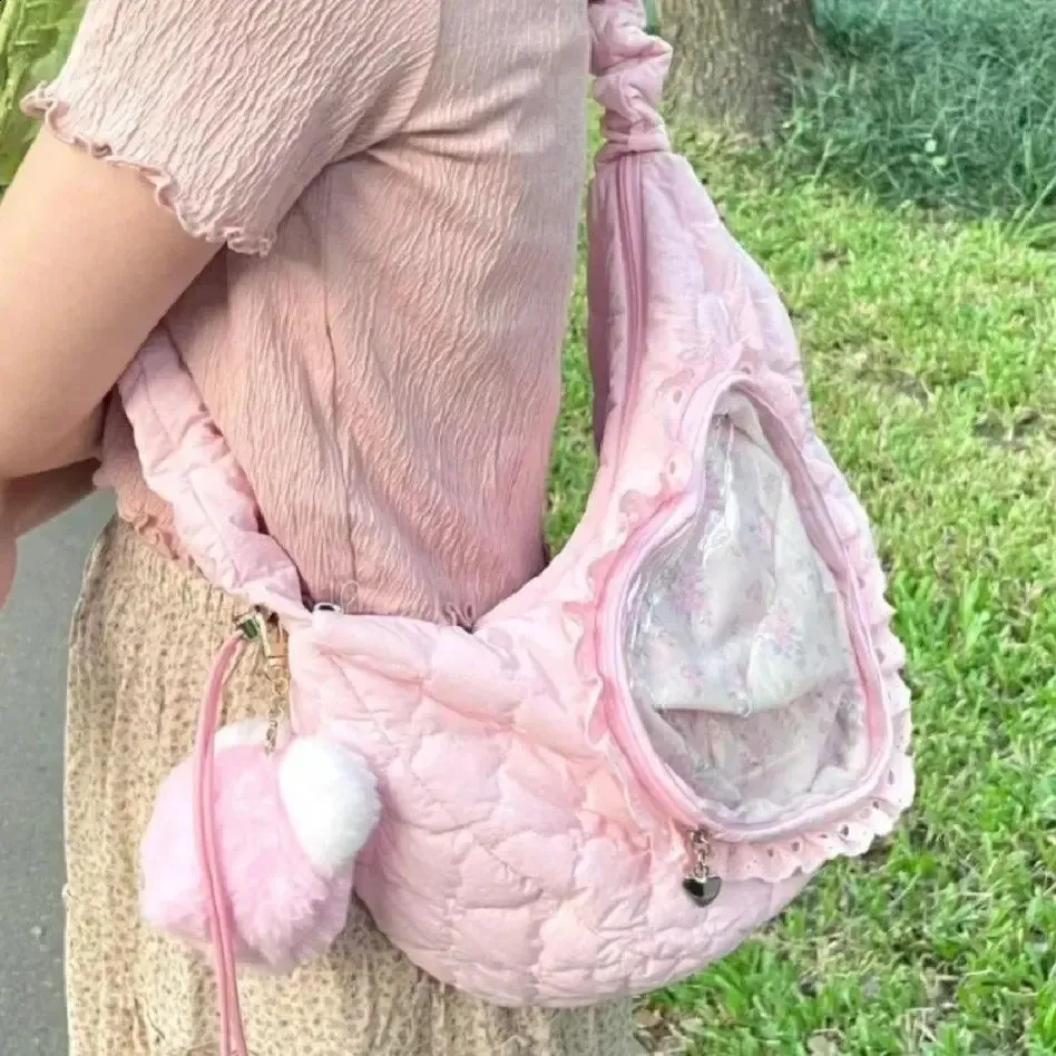 Miyaagwa Cloud Lace Pain Süße Tasche Transparent Unterarm Lässig Plissee Crossbody Hobo Taschen 240731_voghion.com