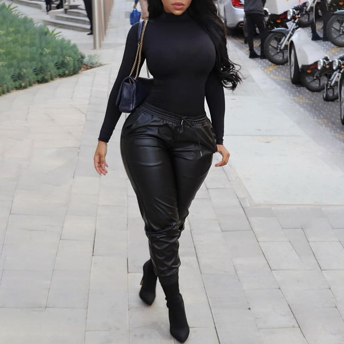 women's clothing autumn and winter hot new fashion versatile sexy bright color stretch PU large size leather pants_voghion.com