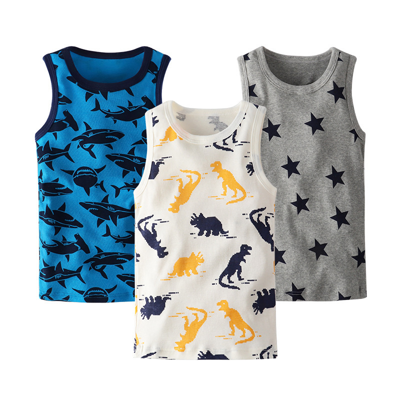 Mother&Kids Children's vest pure cotton summer pure cotton breathable cartoon dinosaur print baby girls wear cotton boys small vest_voghion.com