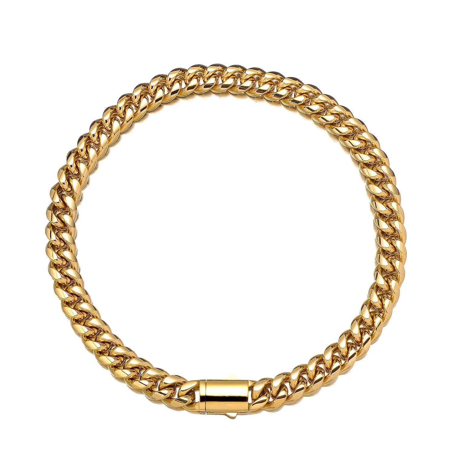 Collana con catena a maglie cubane Miami in acciaio inossidabile Hip Hop da 6 mm a 14 mm, set di gioielli con accessori placcati in oro liscio_voghion.com