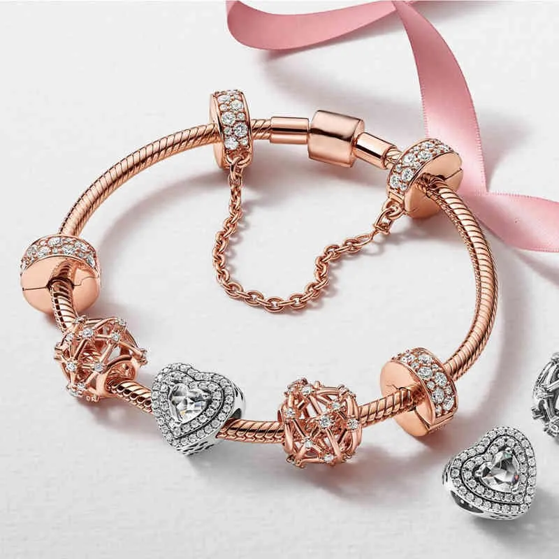 Echte Sterling Silber Perlen Schlangenkette Armband Roségolddraht passend für Original Pandra Bead Charm Damen Schmuck 2022_voghion.com