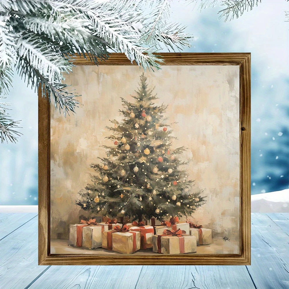 Vintage-Holzschild mit Weihnachtsbaum – 20,3 x 20,3 cm, rustikale Weihnachtsdekoration. Perfekt für Wohnzimmer, Küche oder als festliches Geschenk._voghion.com