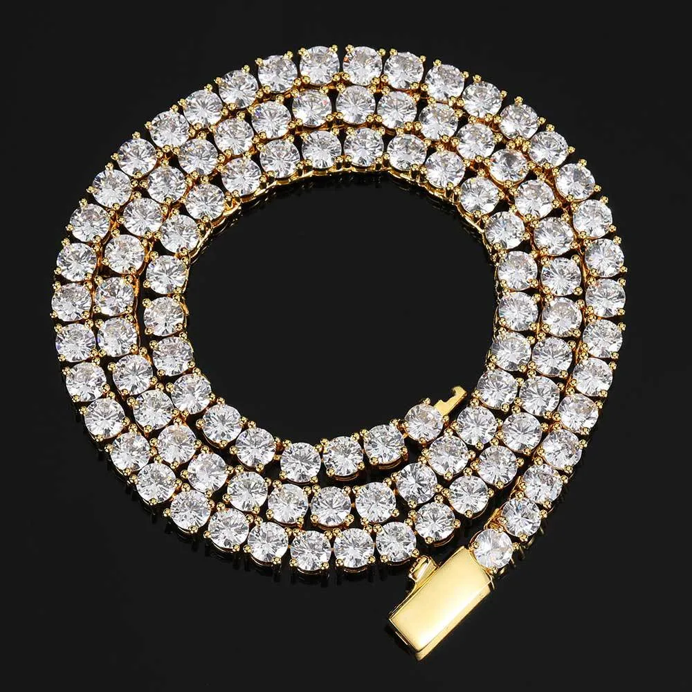 Collana da tennis in moissanite e zircone VVS con catena in acciaio e oro con diamanti da 3 mm, 4 mm e 5 mm_voghion.com