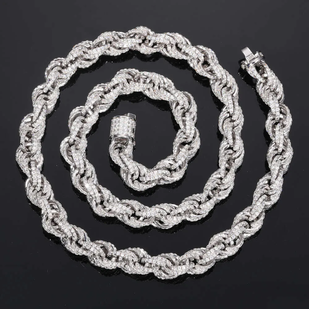 8mm Tamamen Buzlu Halat Kolye Yaylı Toka Bağlantı Zincir Bileklik Sterling Gümüş ve VVS Moissanite_voghion.com