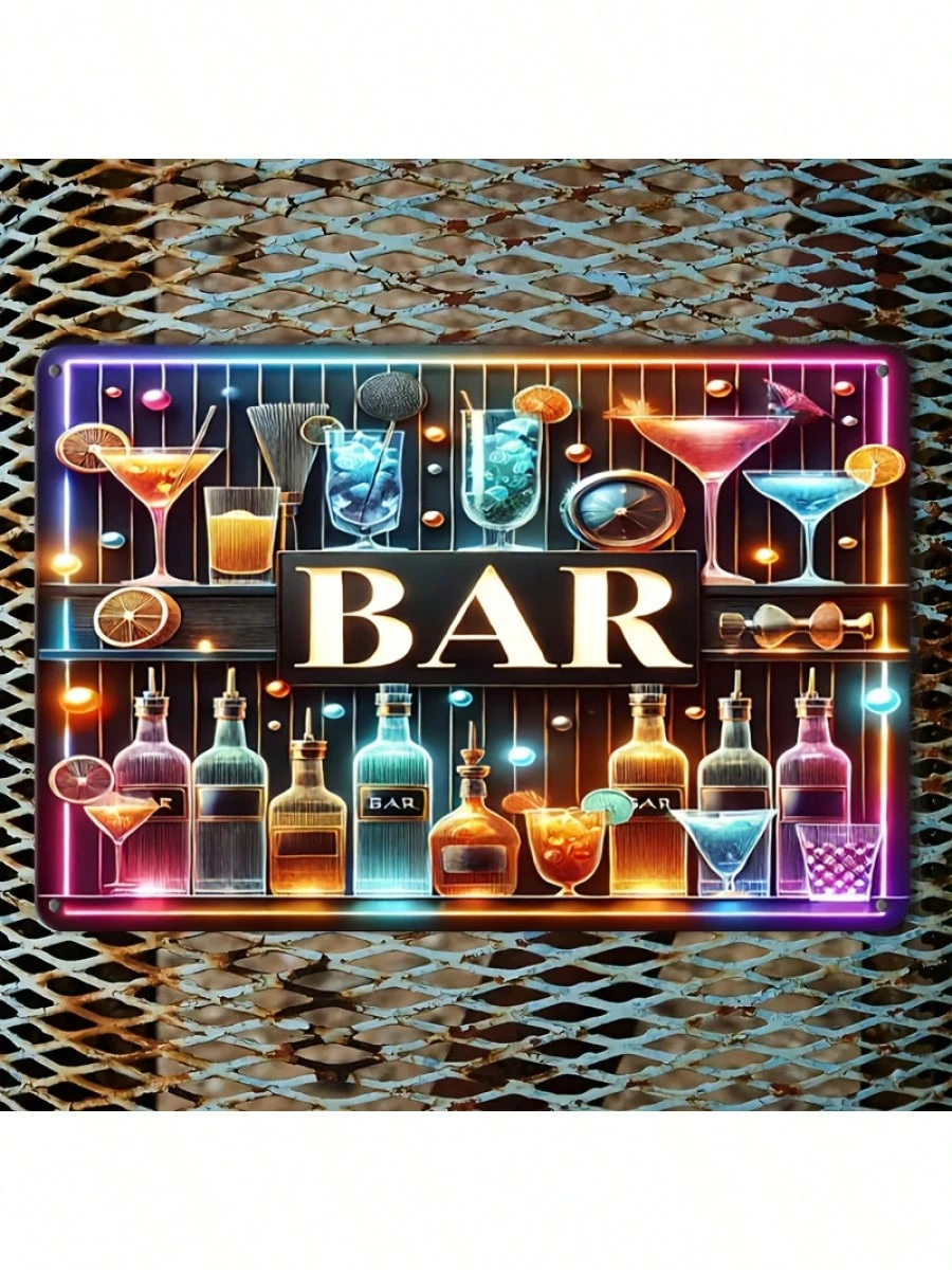 Vintage Bar Neon Light Sign, Iron Foil Carved,8X12,Retro Bar Home Decor,Garage Lighting|Retro Neon Light Sign|Iron Foil Artwork, Wall|Room Decoration_voghion.com