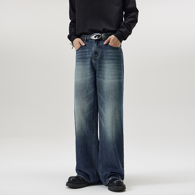 Men's Clothing High Street Washed Old Fashion Jeans Mopping Style Cleanfit Loose Straight Pants