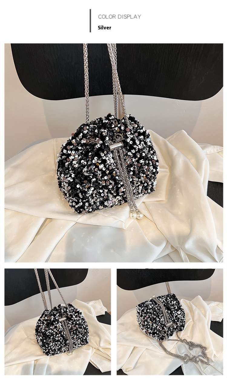 Fashionable and Personalized Sequin Bag for Women in 2024 New Korean Version Bucket Bag Stylish Shoulder Bag Trendy Crossbody Dinner Bag_voghion.com