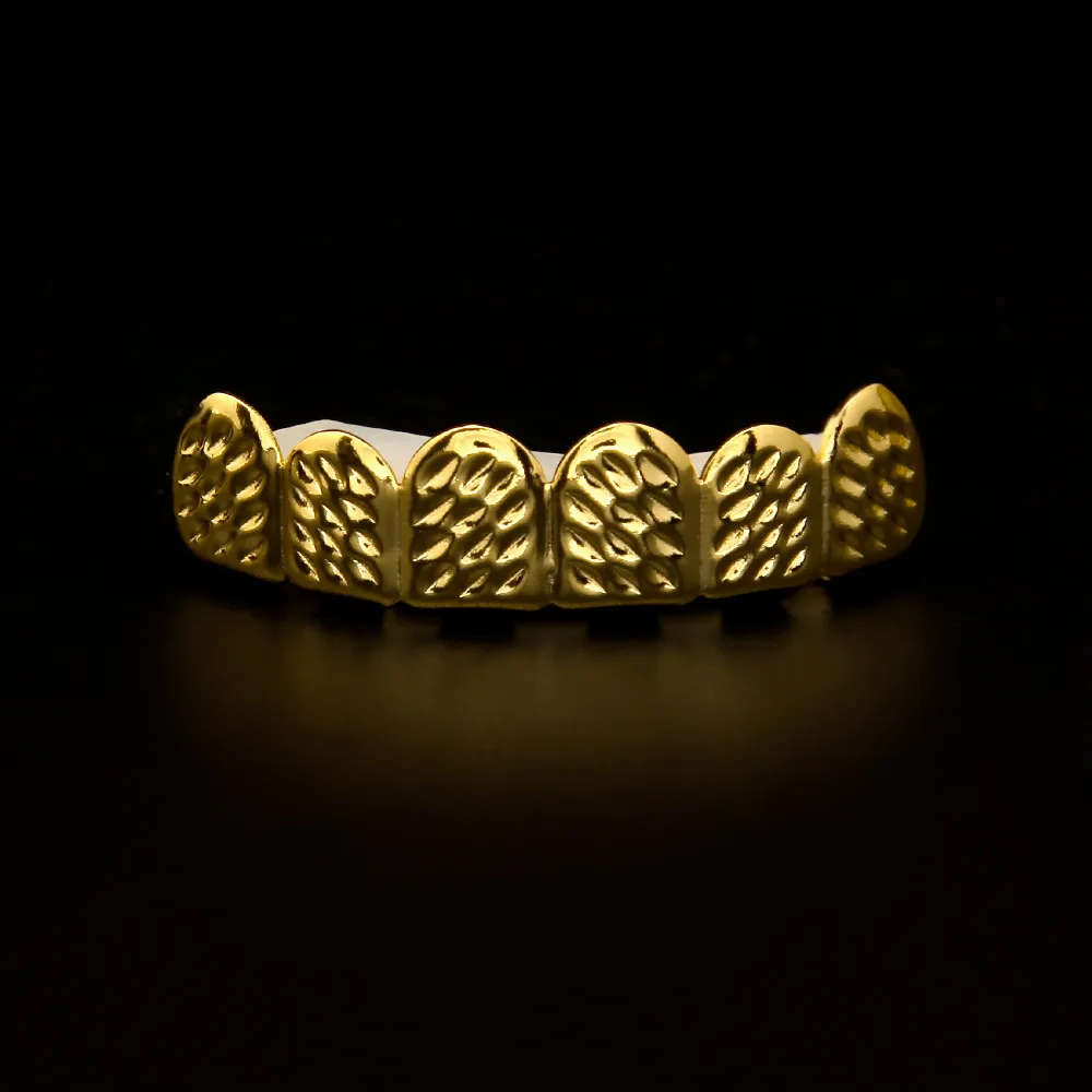 Bio Kupfer vergoldet Hip Hop Bling Schmuck Zähne Grillz Caps oben und unten goldenen Grill Set Zahnfassung Hallowmas_voghion.com