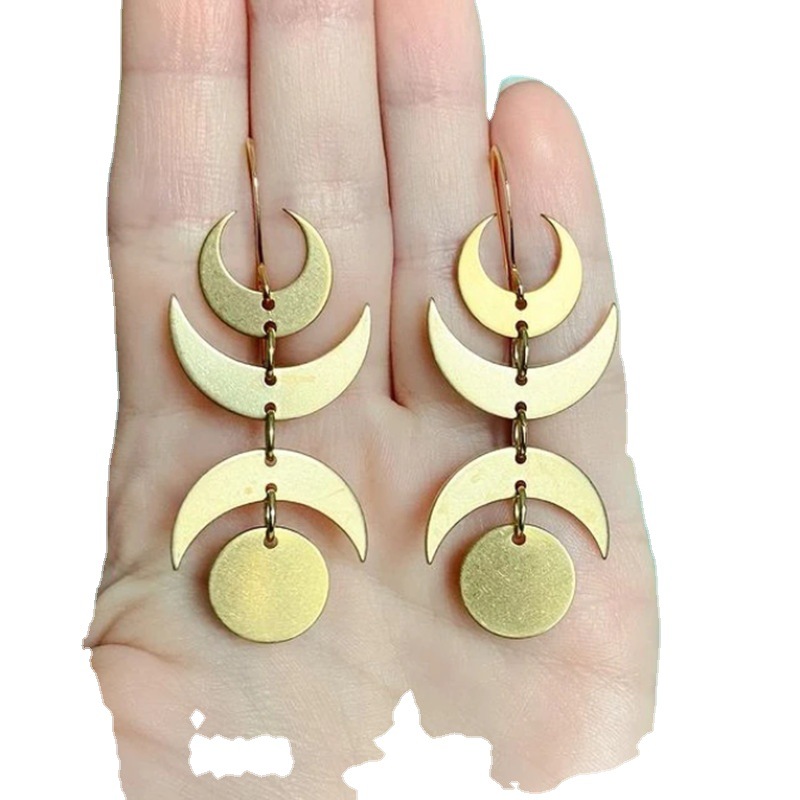 Orecchini tripli luna Boho con orecchini a gancio_voghion.com