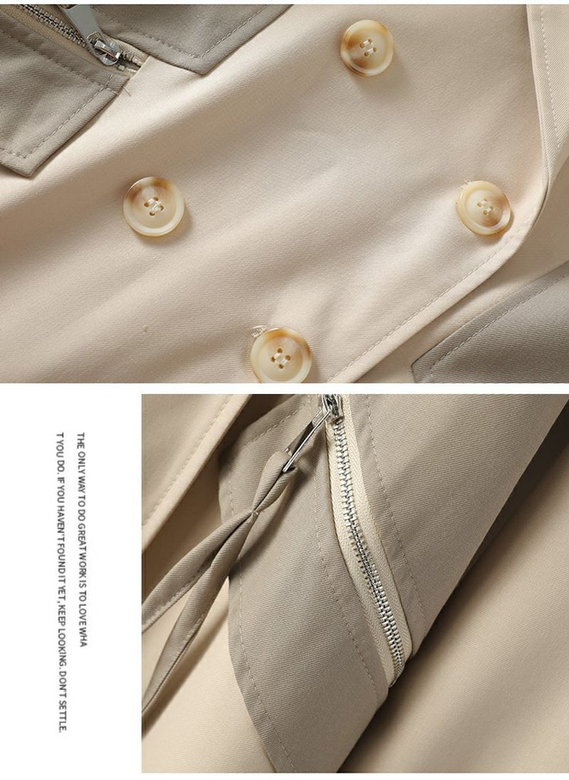Women's autumn new long-sleeved lapel double-breasted contrast color coat 9676_voghion.com