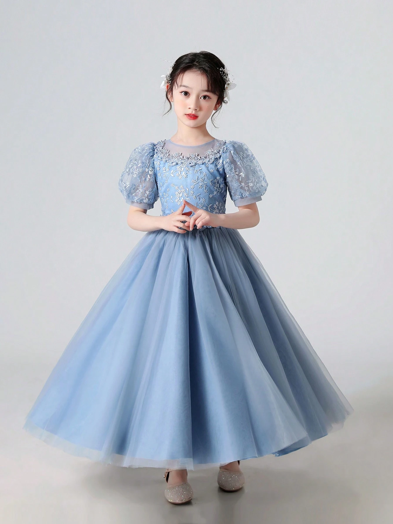Abito da cerimonia per bambina, vestito blu per matrimoni e feste_voghion.com