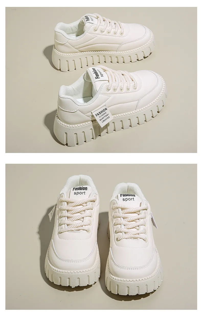 Women's Thick Sole Casual Board Shoes Versatile Trendy White_voghion.com