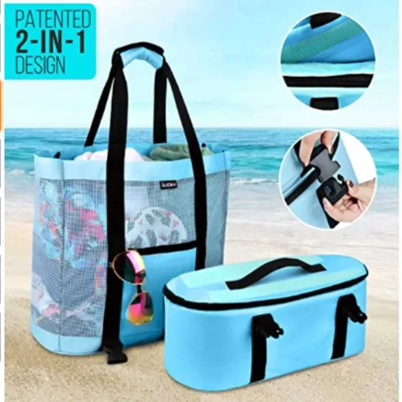 Heat resistant picnic beach womens mesh transparent double-layer swimming high-capacity shopping waterproof bag handbag_voghion.com