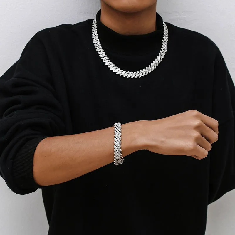 Choker Halskette Anhänger Halsketten Designer für Männer Edler Schmuck Hiphop Zirkon 14mm Silber Cuban Link Miami Kette_voghion.com