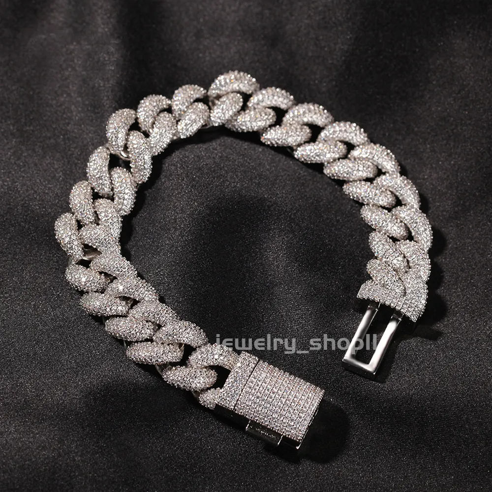 Full Dia Cuban Bracelet Men's 14mm Wide GRA Moissanite Dia Gold Sterling Sier Cuban Link Chain For Men Hip Hop_voghion.com