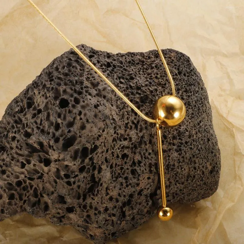 Chains Fashion Stainless Steel Necklace For Women Long Simple Bead Adjustable Choker Gold Colour Ball Pendant Necklaces_voghion.com