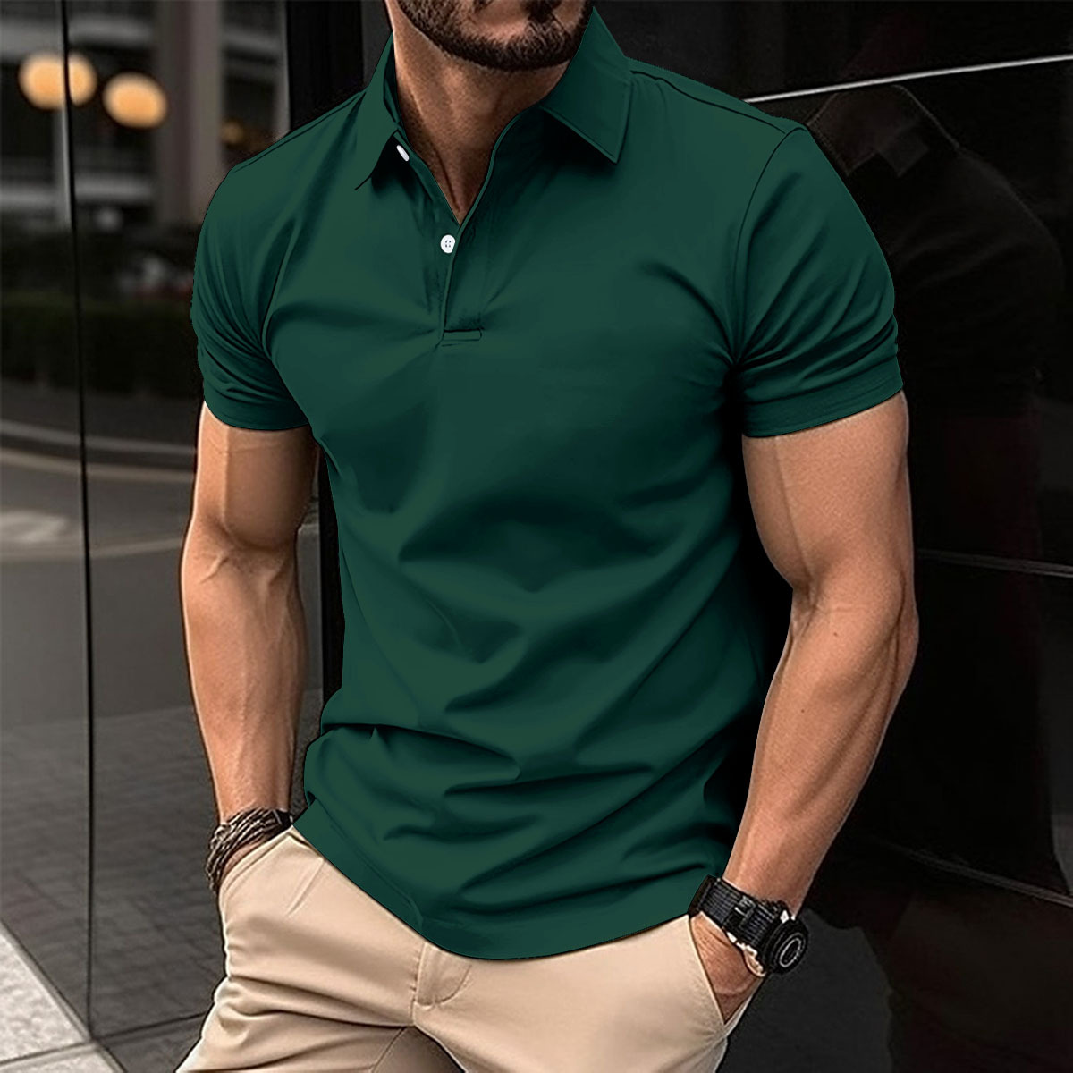 Polo d'été en coton et soie glacée pour hommes, haut de gamme, manches courtes, ligne fine, T-shirt à revers, haut Paul
