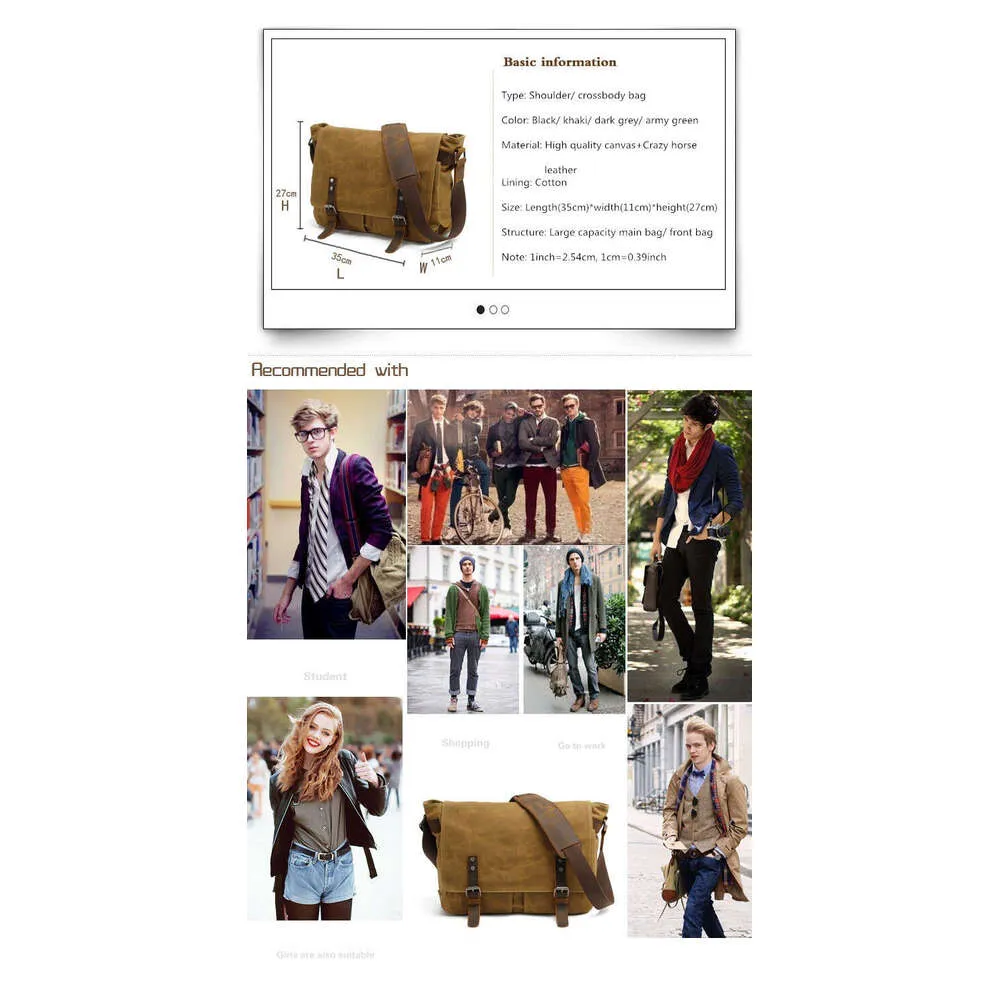 High Quality Male Briefcases Business Messenger Canvas Crazy Horse Leather Travel Crossbody For Men Shoulder Bags_voghion.com