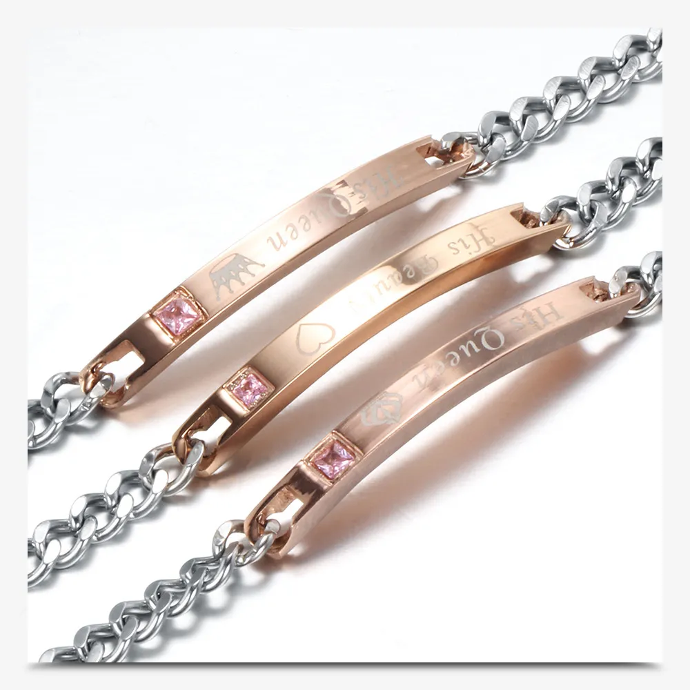 Matching Couple Bracelets Titanium Steel Id Chain For Lovers_voghion.com