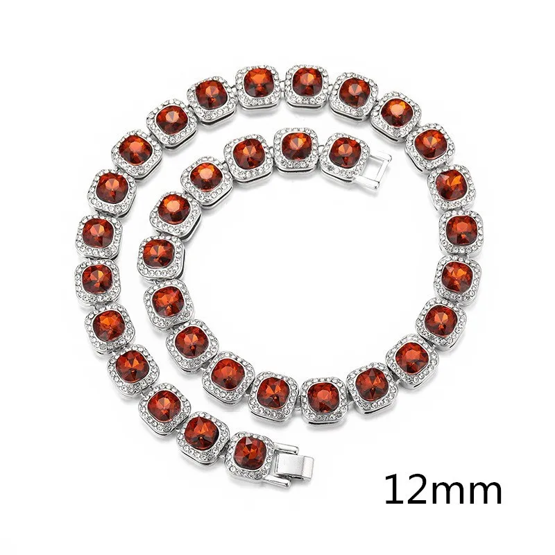 Chains Hip Hop Square Colorful Rhinestones CZ Tennis Chain Choker Necklace Male Femalebling Punk Bracelet Jewlery Couple_voghion.com