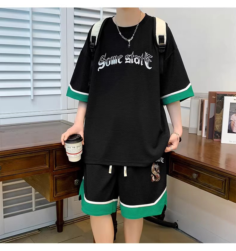 men's summer trendy brand five-point sleeve T-shirt shorts plus size casual two-piece suit_voghion.com