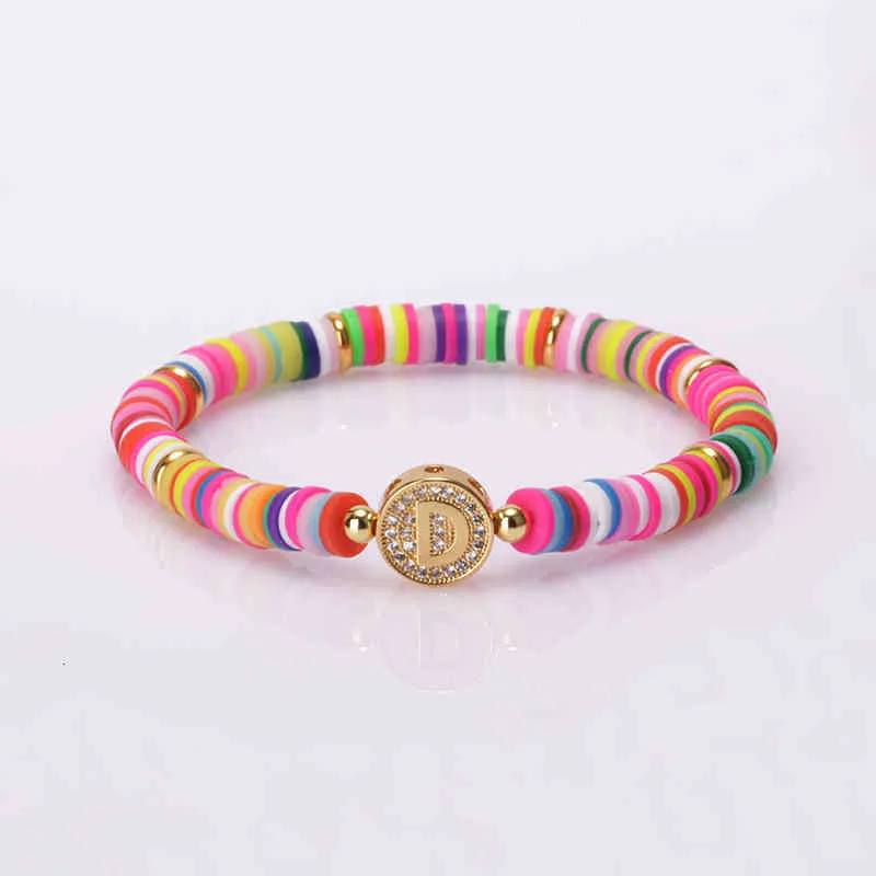 Bohemia Gypsy Gold Initial 26 Alphabet Letter Name Charm Coloful Rainbow Silicone Plastic Beaded Bracelets For Women Man_voghion.com